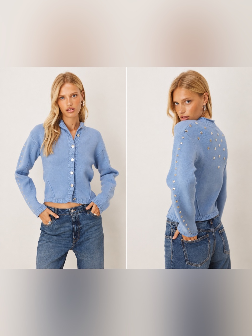 NWT Never Fully Dressed Ice Blue Studded Knit Cardigan Medium